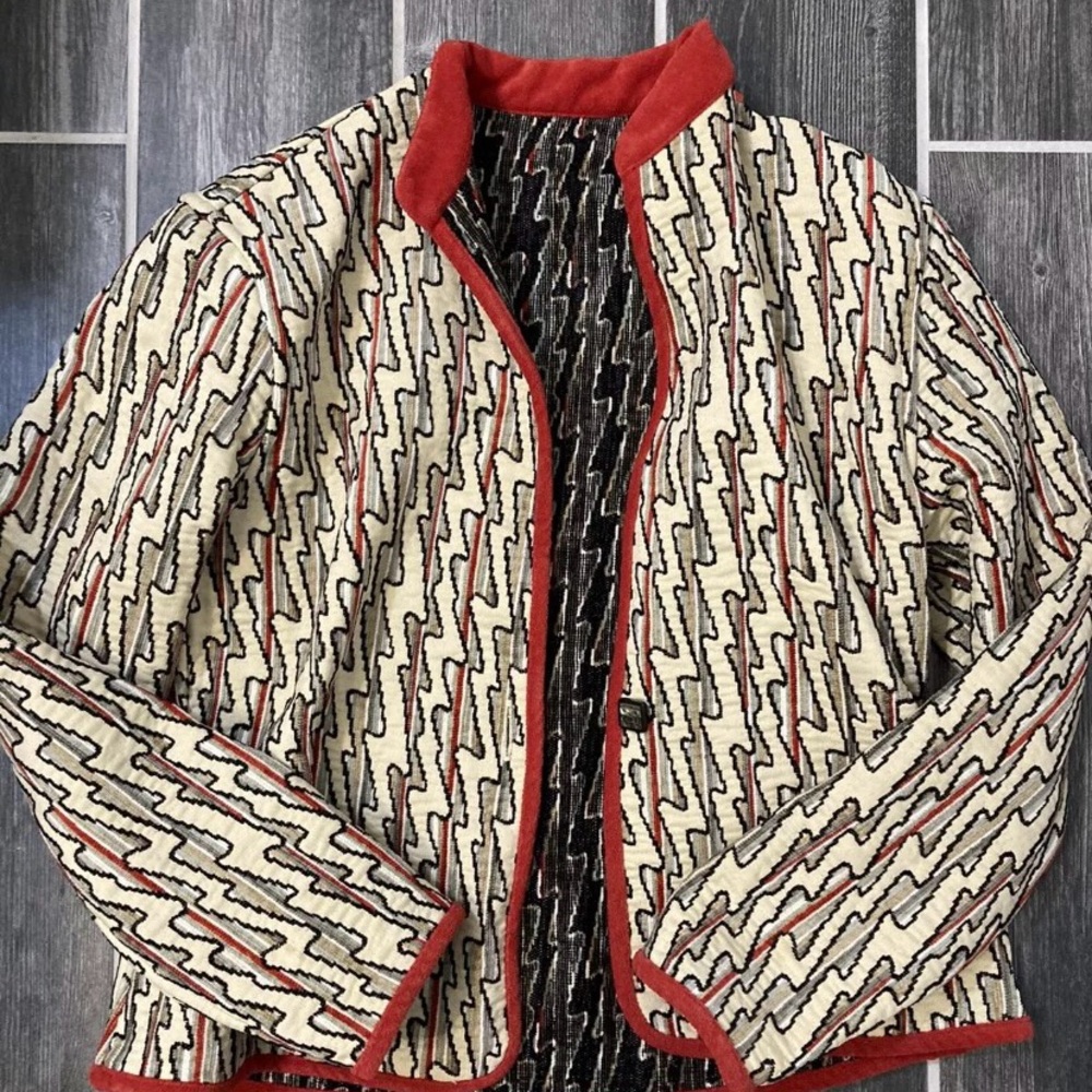Khangura reversible Quilted Tapestry jacket Geometric Art Wear Unique BinB small